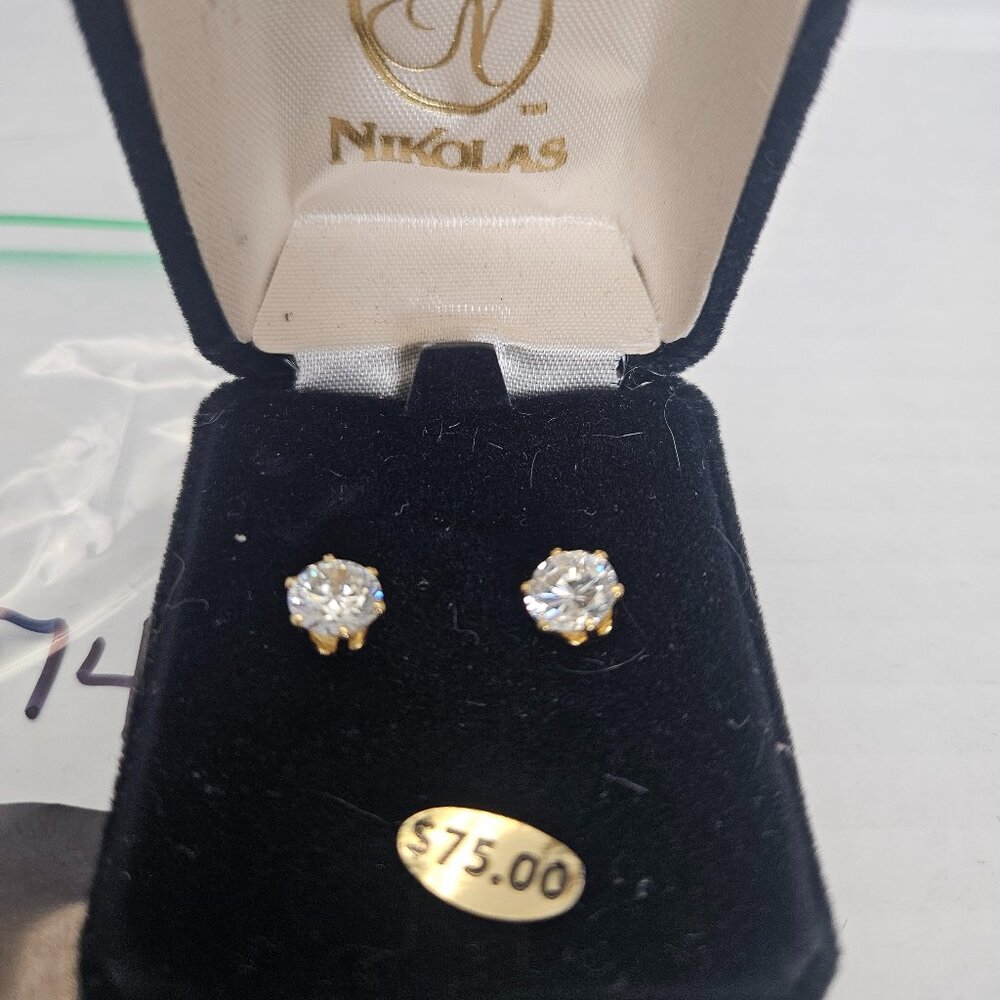 HOUSE OF NIKOLAS GOLD TONED CUBIC ZIRCONIA EARRINGS